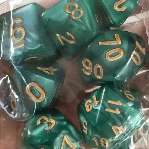 Two 7 Packs D&D Dungeons and Dragons Die Dice Sets Black & Green - Picture 3 of 4